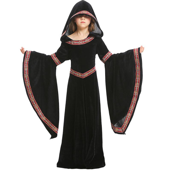 Pige middelalderlig kongelig hof prinsesse kostume uhyggelig renæssance hætte kappe Cosplay fancy festkjole karneval halloween Brown S