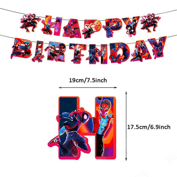 Spider-man: Across the Spider-verse tema festdekorasjonssett, inkluderer banner, ballongsett, kakecupcake toppers, swirl rekvisita