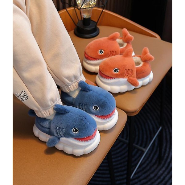 Shark Slippers Sklisikker innendørs bomullspolstrede sko Myke vinter bomullspolstrede sko jenter og gutter bomullspolstrede sko Ny stil som en gave til barnet Cyan blue 32-33