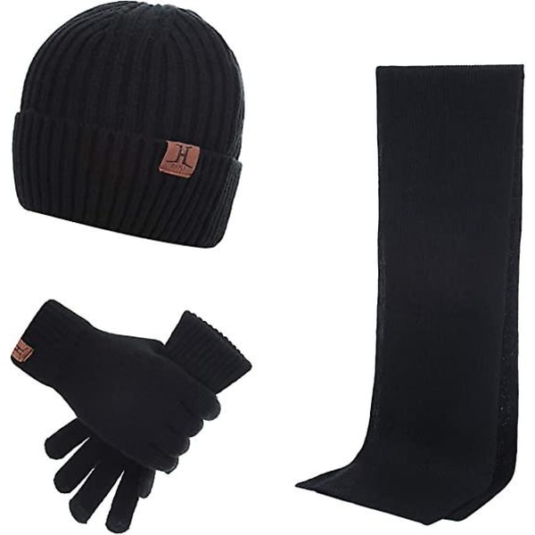 Beanie Hat Scarf Handskar Set 3 delar, Elastisk stickad mössa Halsvärmare Touch Screen Handskar