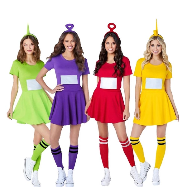 Kvinner Teletubbies Kostymer Tinky Winky Dipsy Laa-laa Po Cosplay Kjole Halloween Party Fancy Dress Up Outfit Sett Green M