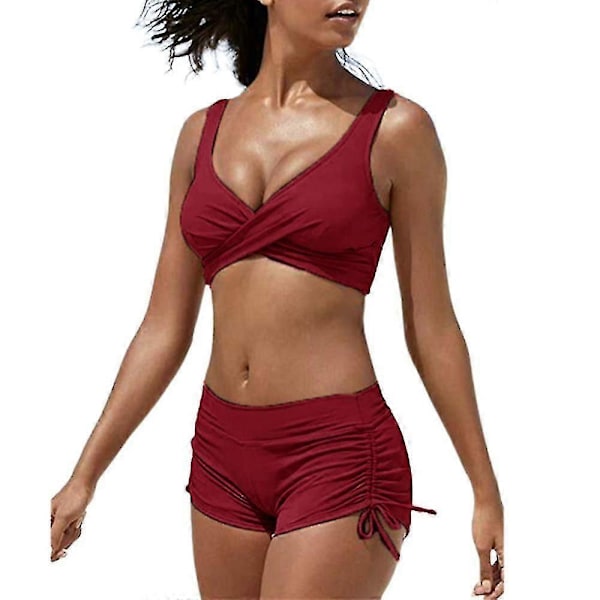 Dam Vadderad Bikini Baddräkt Baddräkt Strandkläder Push-up BH Pojkshorts Set