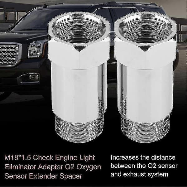 2 stk. 45mm M18*1.5 Check Engine Light Eliminator Adapter O2 Oksygensensor Forlenger Spacer Sølv