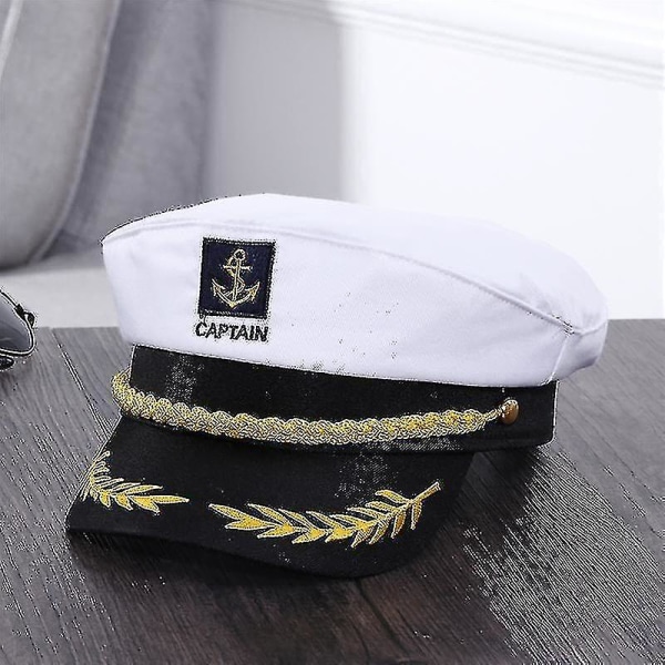 Adult Yacht Boat Ship Sailor Captain Costume Hat Cap Navy Marine Admiral Brodeerattu kapteenin cap (valkoinen)