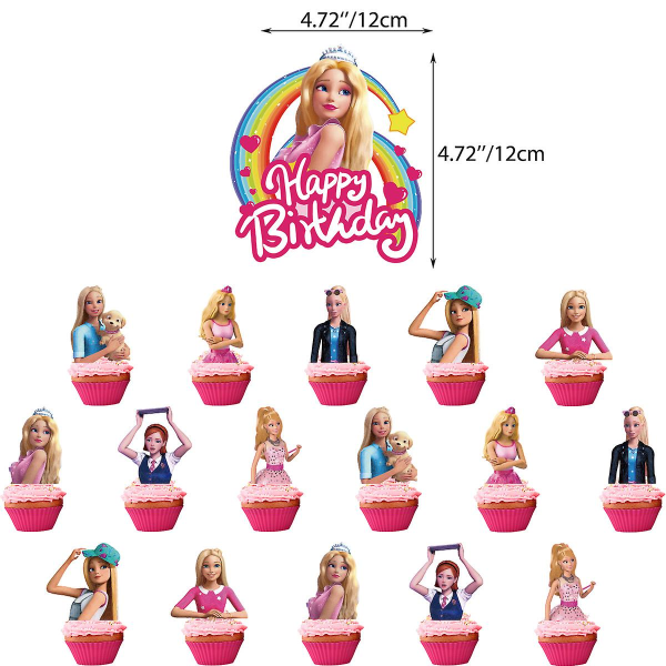 Barbiee-dukke Bursdagsfest Dekorere forsyninger Rosa jentetema Servise Kopp Tallerken Ballong Baby Shower Prinsesse Fest Dekor Gaver cake topper 17pcs