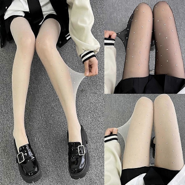 Dame Sexy Silkeaktig Gjennomsiktig Strømpebukse Vintage Glitrende Rhinestone Nattklubb Tights