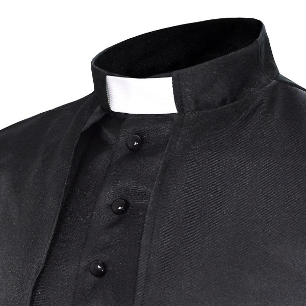 Ensfarget prestedrakt Priest middelaldersk retro cosplay-kostyme med korskjede (svart) black 3xl
