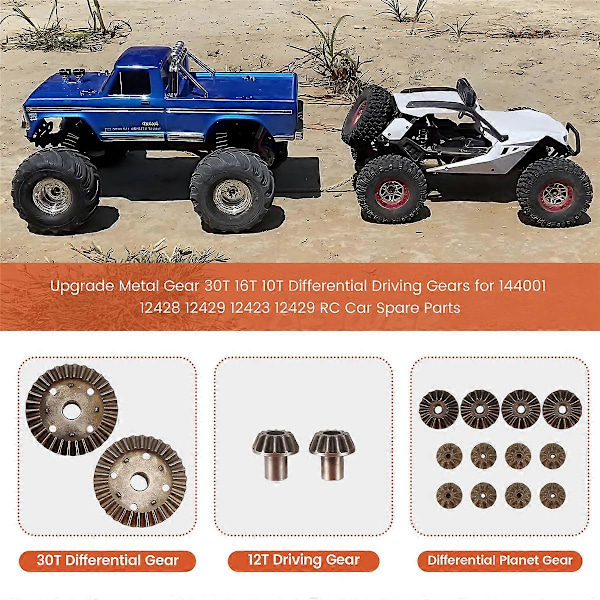 Opgrader Metal Gear 30T 16T 10T Differentiale Drivgear til 144001 12428 12429 12423 12429 RC Bil