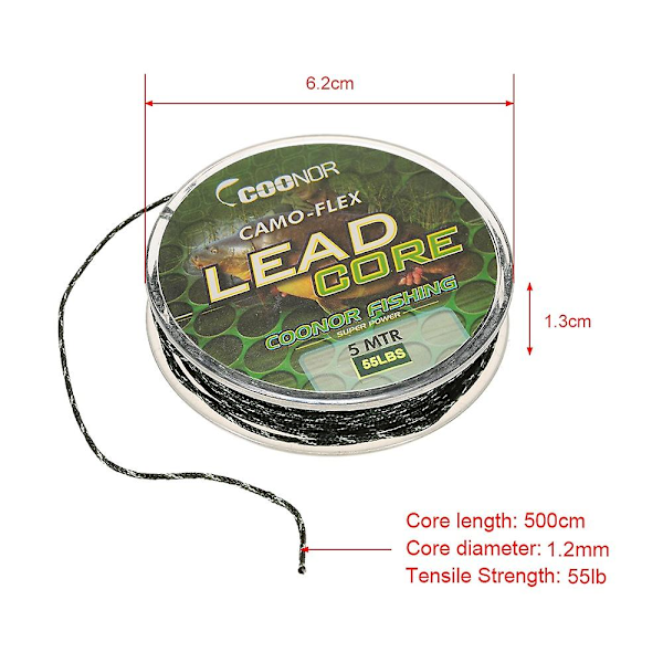 35lb / 45lb / 55lb 5m Leadcore Flettet Camouflage Karpefiskeline Hår Rigs Bly Kerne Fiskegrej