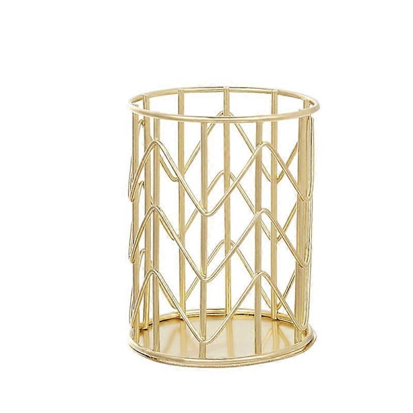 Multifunktionell Metall Hål Pennburk Guld Färg 10*8cm