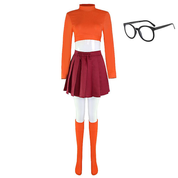 Cosdaddy Velma Daphne Cosplay Costume Dame Skjorte Skjørt Parykk Dresser Voksne menn Shaggy skjorte Bukser Dresser Halloween Carnival Costume T1 L