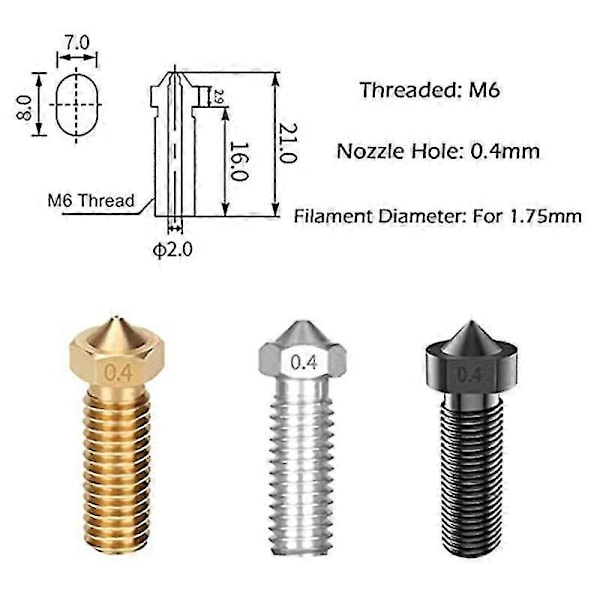15 stk. Dysesæt til Anycubic Vyper, 3D-printerdele Hærdet stål/Rustfrit stål/Messing 0,4 mm N