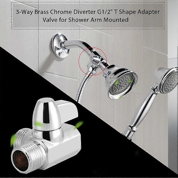 Bryterventil Dusjbryter Universal 3-veis Messing Krom Bryteradapter G1/2 Tomme T-formet Adapter Dusjarmventil Montert