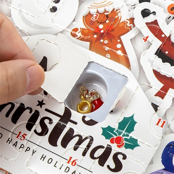 Julearmbånd 24 Countdown Calendar Charm DIY Armbånd Making Sett Jule-adventskalender Julesmykkegave med gavepose style 2