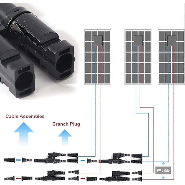2 par solcelleforbindelsesstik Y-stik i par MMF + FFM parallelforbindelse mellem solpaneler