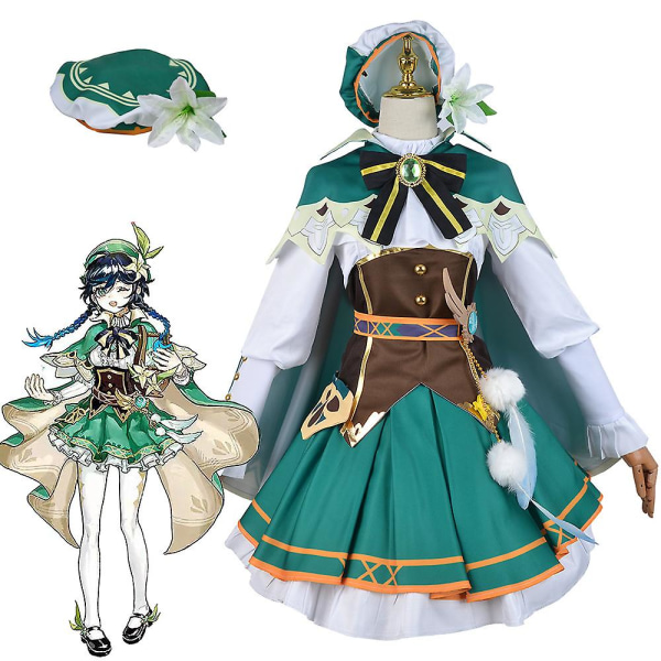 Spill Genshin Impact Venti Cosplay kostyme antrekk Anime Cosplay Halloween kostymer Dame Venti Costume Full Sett Uniform S
