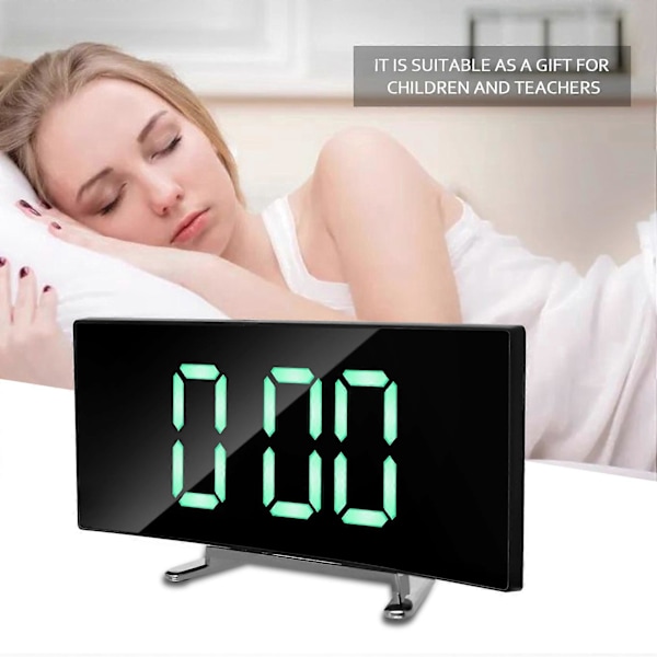 Digital Väckarklocka, 7 Tum Böjd Dimbar LED-Skärm Digital Klocka för Barns Sovrum, Grön Stor N