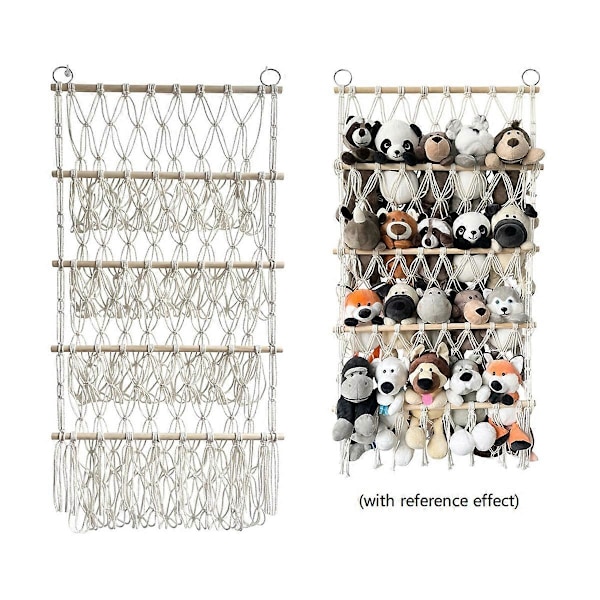 Vegghengt Organizer Plysjleketøy Oppbevaring Boho Macrame, Rosa