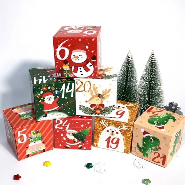 24 stk Juledag Adventskalender Gaveeske Julegodteri Cookies Box Kraftpapir Gavepakning Godt nyttår 7x7x7cm 24pcs 7x7x7cm