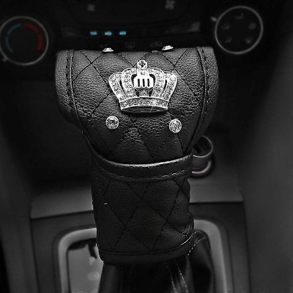 PU Läder Bil Växelspaksskydd Halkfritt Läder Bil Växelspaksknoppskydd med Bling-krona