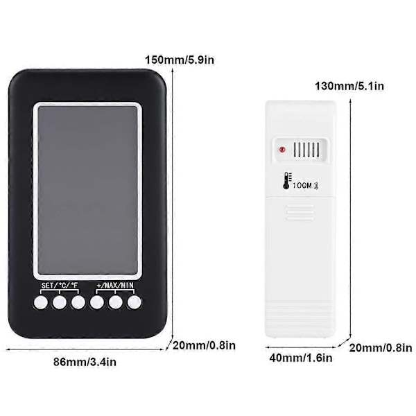 Trådlös Inomhus Utomhus Termometer, Hemtermometer, LCD Digital Inomhus Utomhus Termometer Klocka Temperaturmätare Trådlös Sändare med