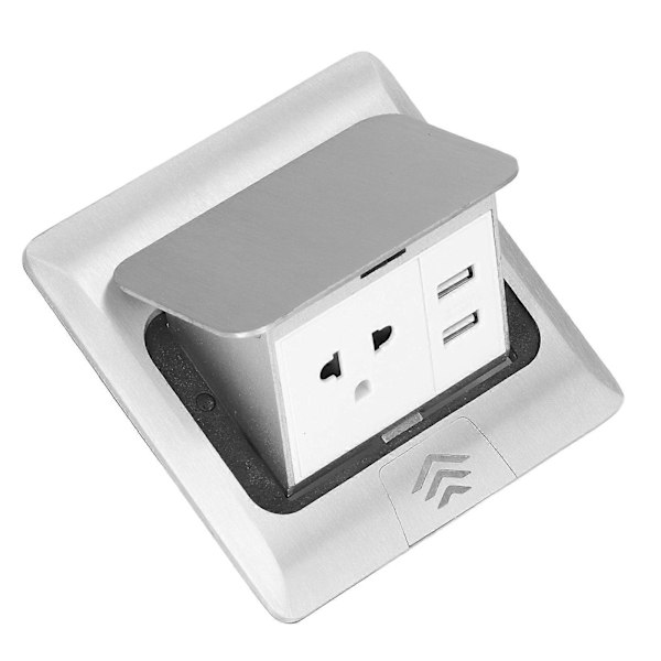 Dobbel USB Hurtig Pop-Up Innebygd Skrivebord Gulv Elektrisk Uttak 250V US Standard