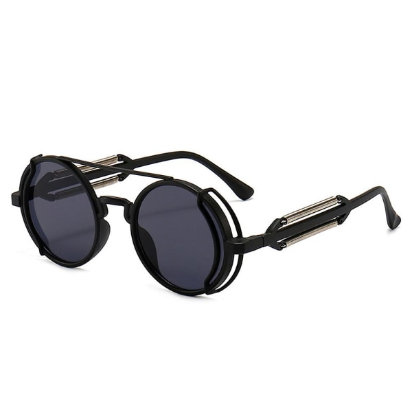 Retro gotiske Steampunk-solbriller for kvinner menn Vintage rund linse metallinnfatning Hippie solbriller Eyewear Black Grey