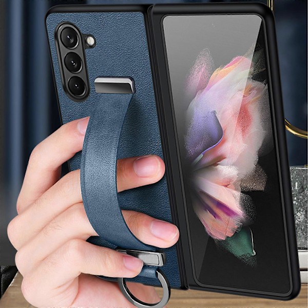 til Samsung Galaxy Z Fold 5 Cover med Håndledsrem, Læder Beskyttende Bumper Cover Ultra Tynd Stødsikker til Z Fold 5 5G