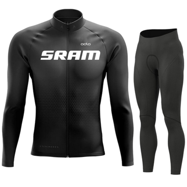 SRAM Pro Autumn Cycling Jersey Sæt Cykel Sportwear Suit MTB Uniform Ropa Ciclismo Road Bike Tøj Bicicleta Lange Bib Bukser Blue 3XL