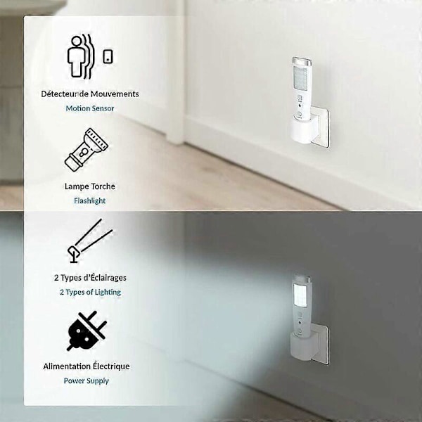 Nödladdningsbar induktionsficklampa med närvarodetektor, 60° detektering, 15 LED, vitt ljus