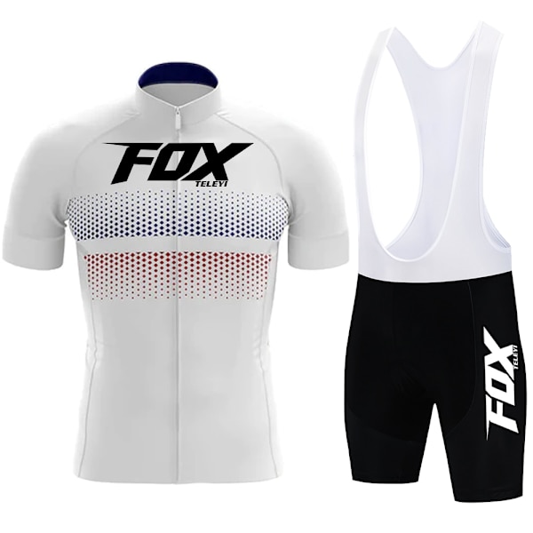 Sommer kortærmet cykeltrøjesæt Åndbar MTB Mountain Racing cykeltrøje smækshorts Mænd Cykeltøj FOX TELEYI Red S