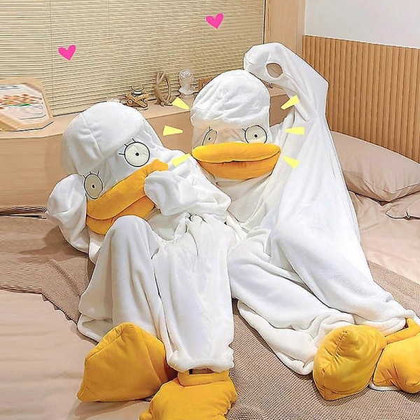 Duck Onesie Pyjamas Filt Elizabeths Duck Cosplay Kostym Jumpsuits Vinterflanell Halloween Vuxen Cartoon Huvpyjamas S