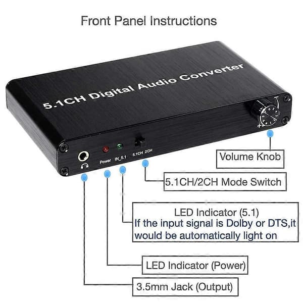 5.1CH Konverter Audio Dekoder Digital Optisk Koaksial Toslink til 3.5mm Jack Support til AC-3 DTS 5.1