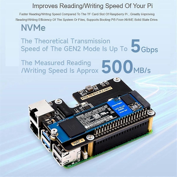 Micro-Snow Berry Pi 5 PCLE - Gigabit Ethernet / M.2 Siirtokortti HAT+Standardi Antioksidantti Jäähdytyslevy