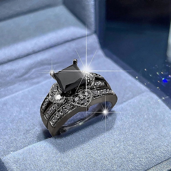 Svart Zirkonring for Kvinner Hjerteformet Simulert Diamant Frierring Forlovelsesring Størrelse 6-10