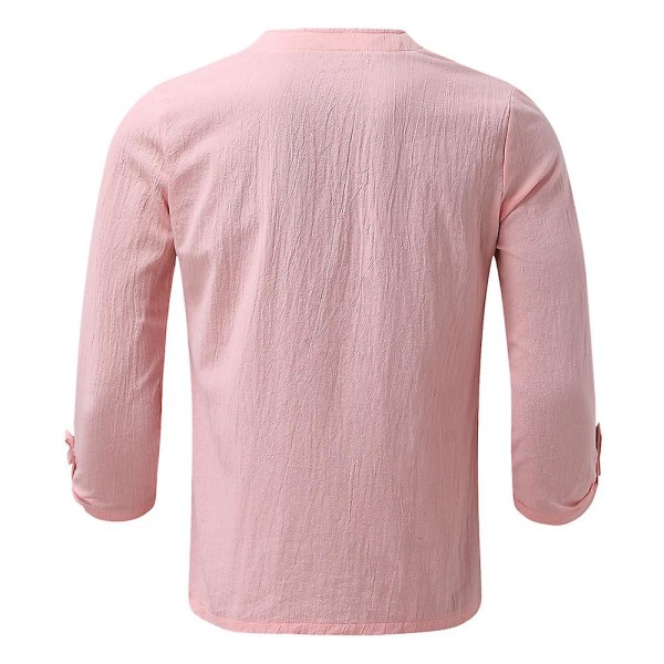 Miesten kesä V-kaula-aukkoiset nauhapaidat Casual Holiday Solid Shirts T-paidat Pink 2XL