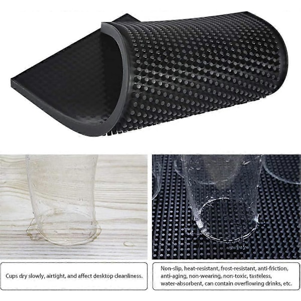 Rektangulær Gummi Kranmatte - 30 x 15 x 1 cm - Sklisikker - Svart - Gummi Dryppmatte for Tørking av Oppvask og Glass
