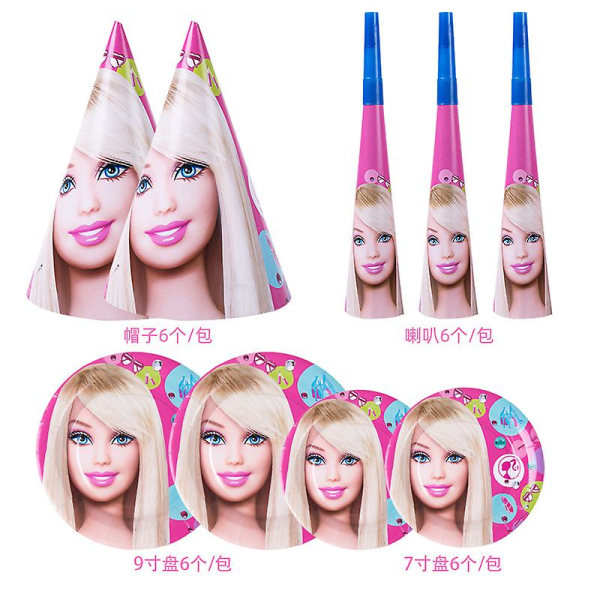 Barbiee-dukke Bursdagsfest Dekorere forsyninger Rosa jentetema Servise Kopp Tallerken Ballong Baby Shower Prinsesse Fest Dekor Gaver Knife 6PCs