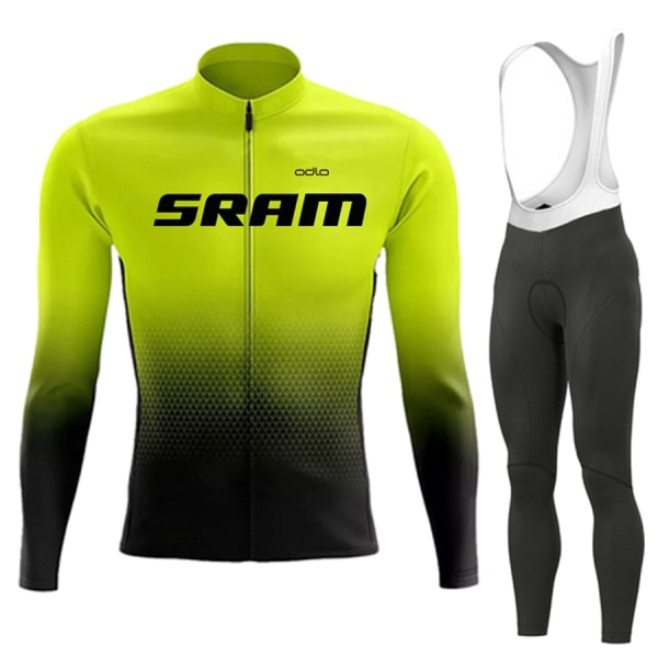 SRAM Pro Autumn Cycling Jersey Set Cykel Sportkläder Kostym MTB Uniform Ropa Ciclismo Road Bike Kläder Bicicleta Long Bib Byxor Khaki S