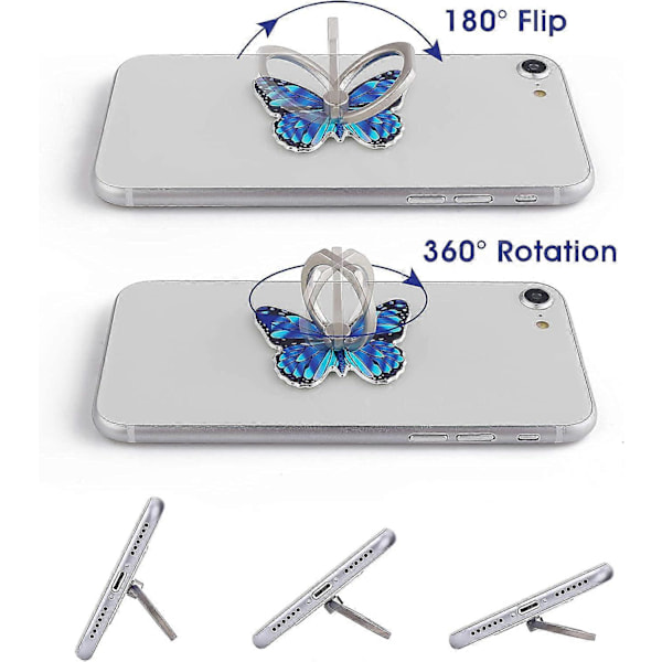 Butterfly Mobiltelefon Ring Stand Holder, 2 stk. Sødt Butterfly Mønster Malet Metal Finger Stand Støtteben 360 Rotation