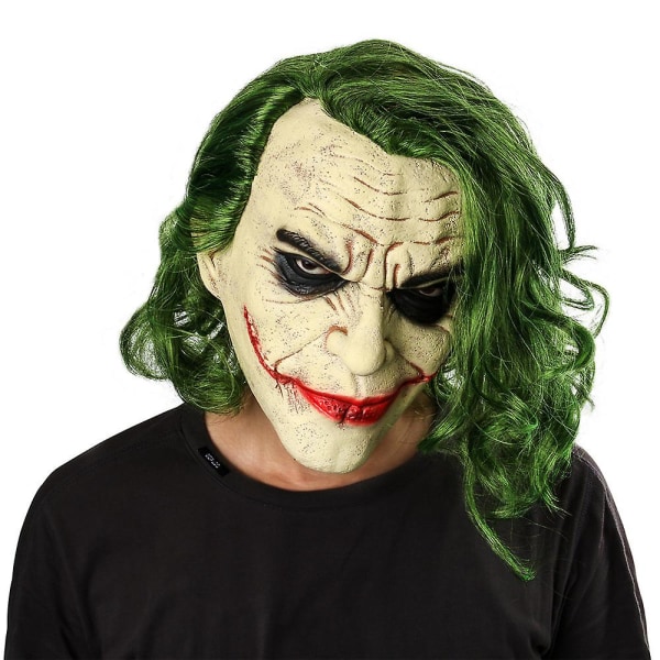 Horrific Mask Movie The Dark Knight Cosplay Skrekk Skremmende klovnemaske med grønt hår Parykk Latekshodeplagg Halloween festrekvisitter