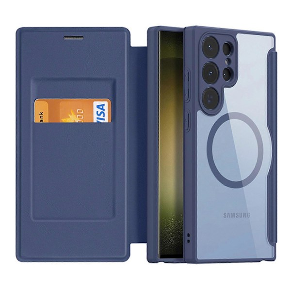 til Samsung S24 PlusCase Wallet kompatibel med MagSafe, Slankt holdbart PU læder S24 PlusCase med kortholder, Flip Cover til kvinder og mænd