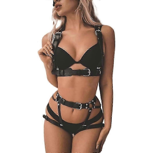 Kroppssele för kvinnor, nitbälte, underkläder, strumpeband, läder, goth, festival, rave-outfit