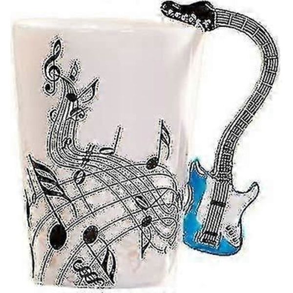 8.5oz Kreativ Musikmugg Violin Stil Gitarr Keramisk Mugg Kaffe Te Mjölk Notlinjer Koppar Med Handtag Kaffemuggar Nya Gåvor (blå Elgitarr)