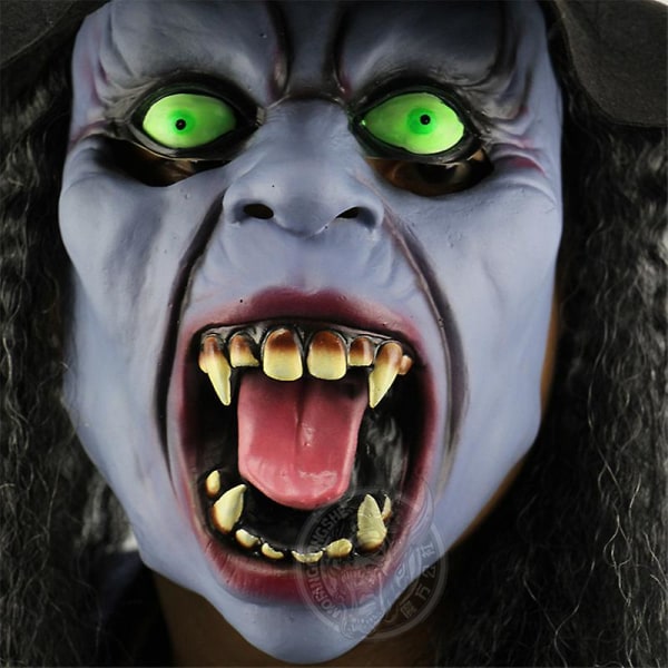 Forbannet heksemaske Skremmende Dracula Monster Halloween-kostyme (langt hår med lue) Dress Up Party Skrekk Demon Zombie 2023