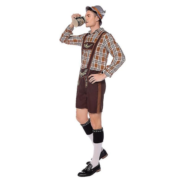 Halloween klänning klassisk par Oktoberfest kostym tysk etnisk rutig skjorta skinnbyxor kostym cosplay kostym Man L-Oktoberfest