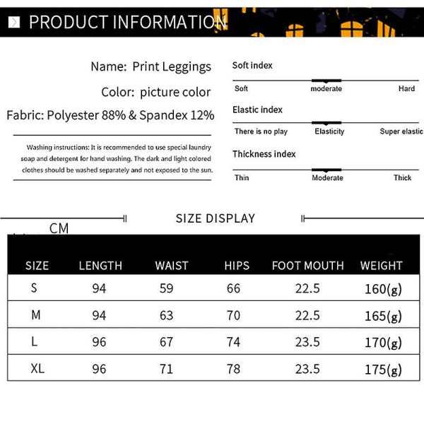 Halloween-legginsit naisille - hauska grafiikka, venyvät housut style 5 S