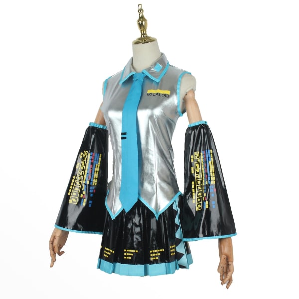Nyt Trend Miku Cosplay Kostume Med Midikjole og paryk til kvinder/mænd wig XXS