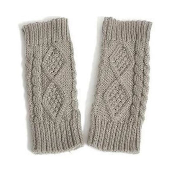 Kvinder strikket halvfinger handsker vintervarmer håndledsarm hånd lange fingerløse vanter Light Grey Diamond