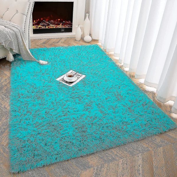 Tflycq Soft Fluffy Area Tæpper til Soveværelse Børneværelse Plys Shaggy Nursery Tæppe Furry Throw Gulvtæpper til drenge Piger, College Sovesal Fuzzy tæpper Dagligstue Ho Blue Teal 3.3 * 4 Feet